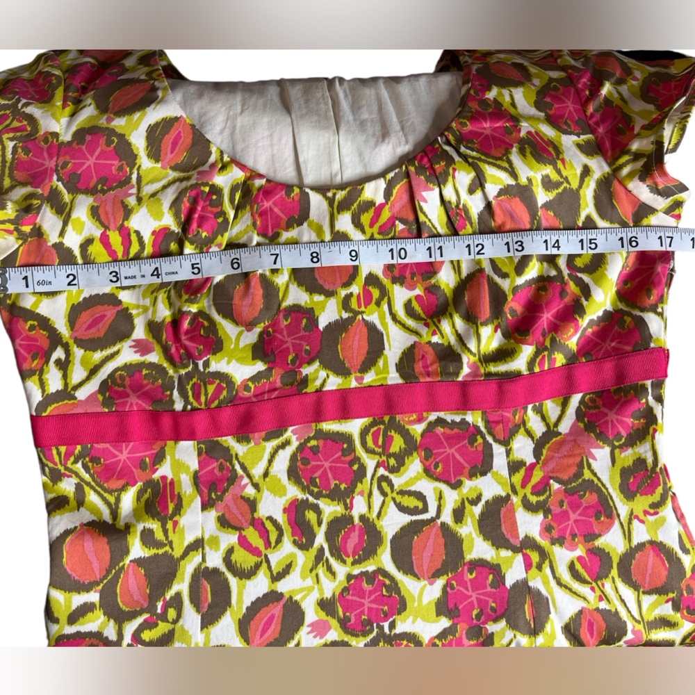Boden Floral Sheath Dress US 8 Pink Green Cotton Scoop Neck Cap Sleeve - Picture 7 of 14